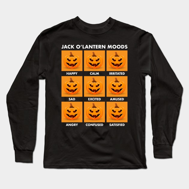 Jack O'Lantern Moods (white-out for dark shirts) Long Sleeve T-Shirt by andrew_kelly_uk@yahoo.co.uk